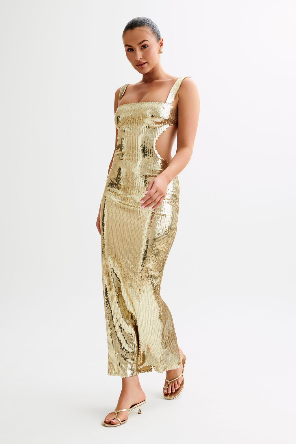 Sequin Cut Out Maxi Dress - Gold