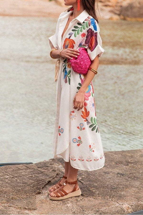 Solana Floral Print Short Sleeve Shirt Dress