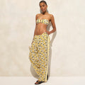Cotton voile beach pant in daffodil daze block print