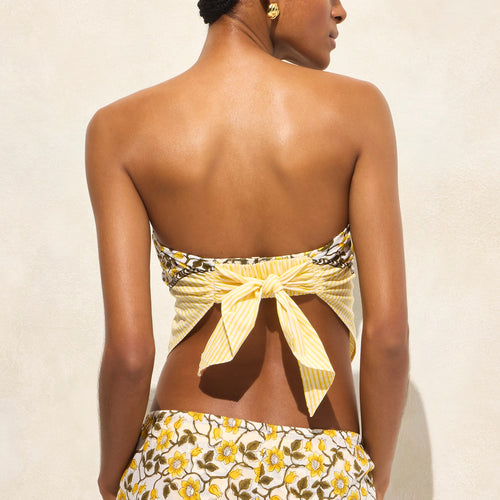 Cotton voile bandana top in daffodil daze block print