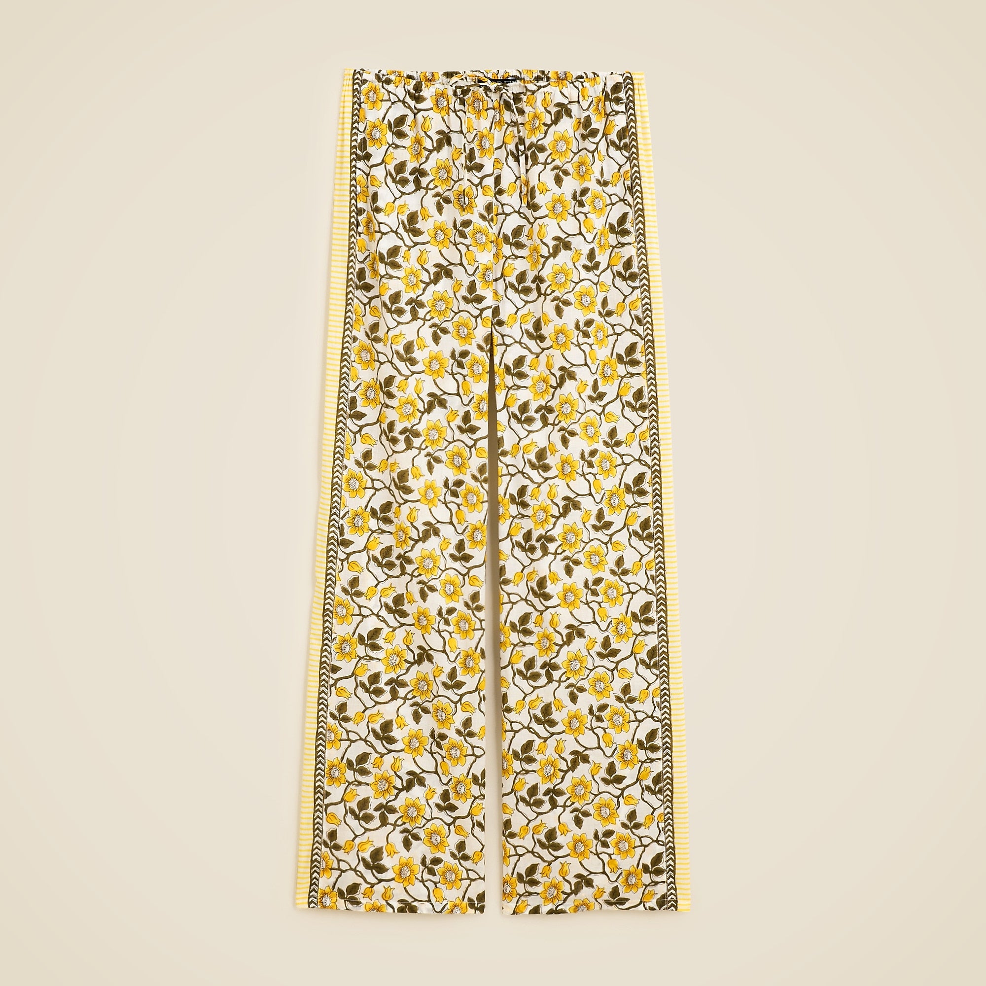 Cotton voile beach pant in daffodil daze block print