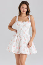 Rose Print Stretch Cotton Mini Dress