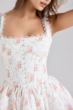 Rose Print Stretch Cotton Mini Dress