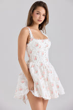 Rose Print Stretch Cotton Mini Dress