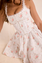 Rose Print Stretch Cotton Mini Dress