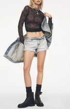 Long-Sleeve Bow Lace Top