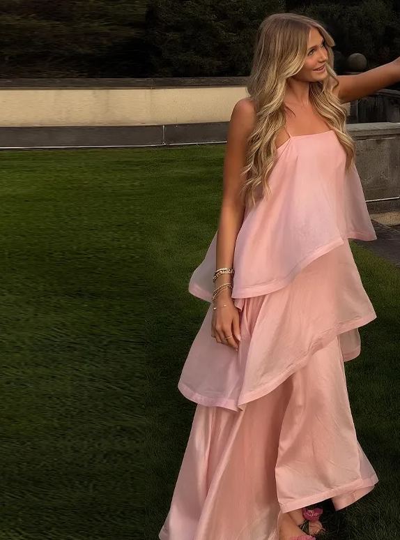 Tilly Tiered Maxi Dress in Light Pink