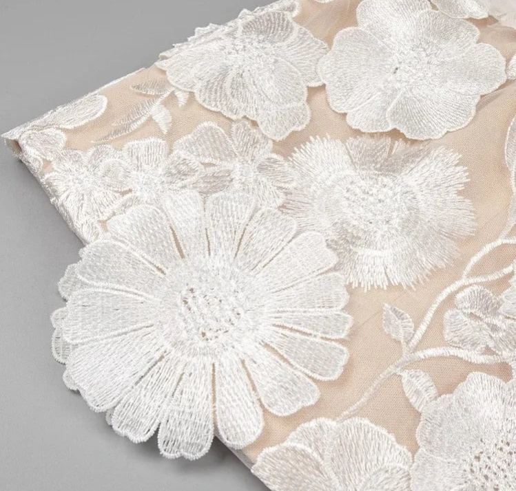 Embroidery Off Shoulder Sleeveless Gauze Floral Mini Dress