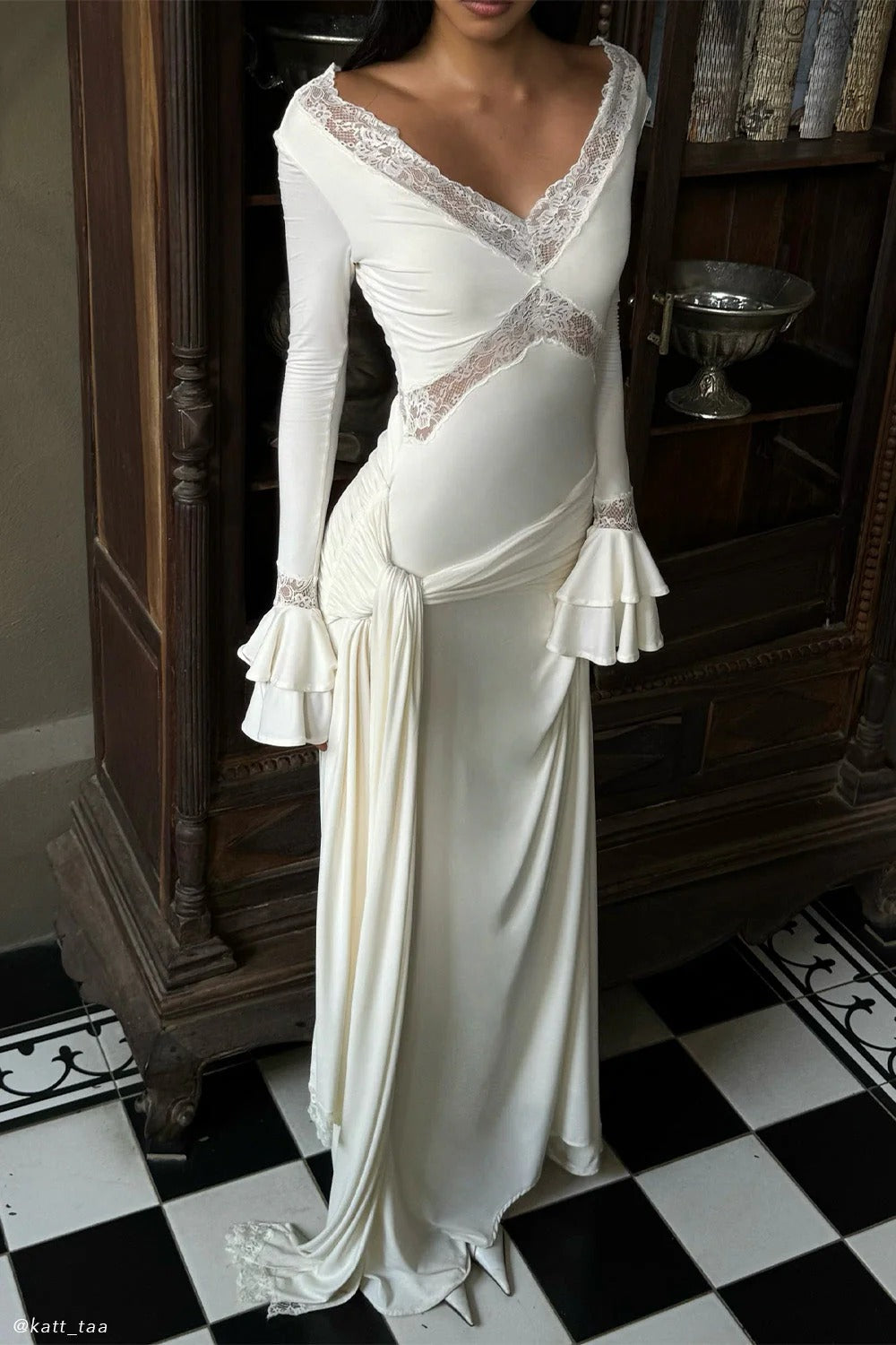 Slinky Lace Maxi Dress - Ivory