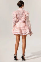 Ruffled Dot Printed Bowknot Top And Skirt Two-Piece Set