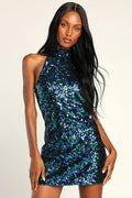 You're So Shine Blue and Teal Sequin Sleeveless Mini Dress