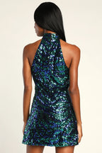 You're So Shine Blue and Teal Sequin Sleeveless Mini Dress