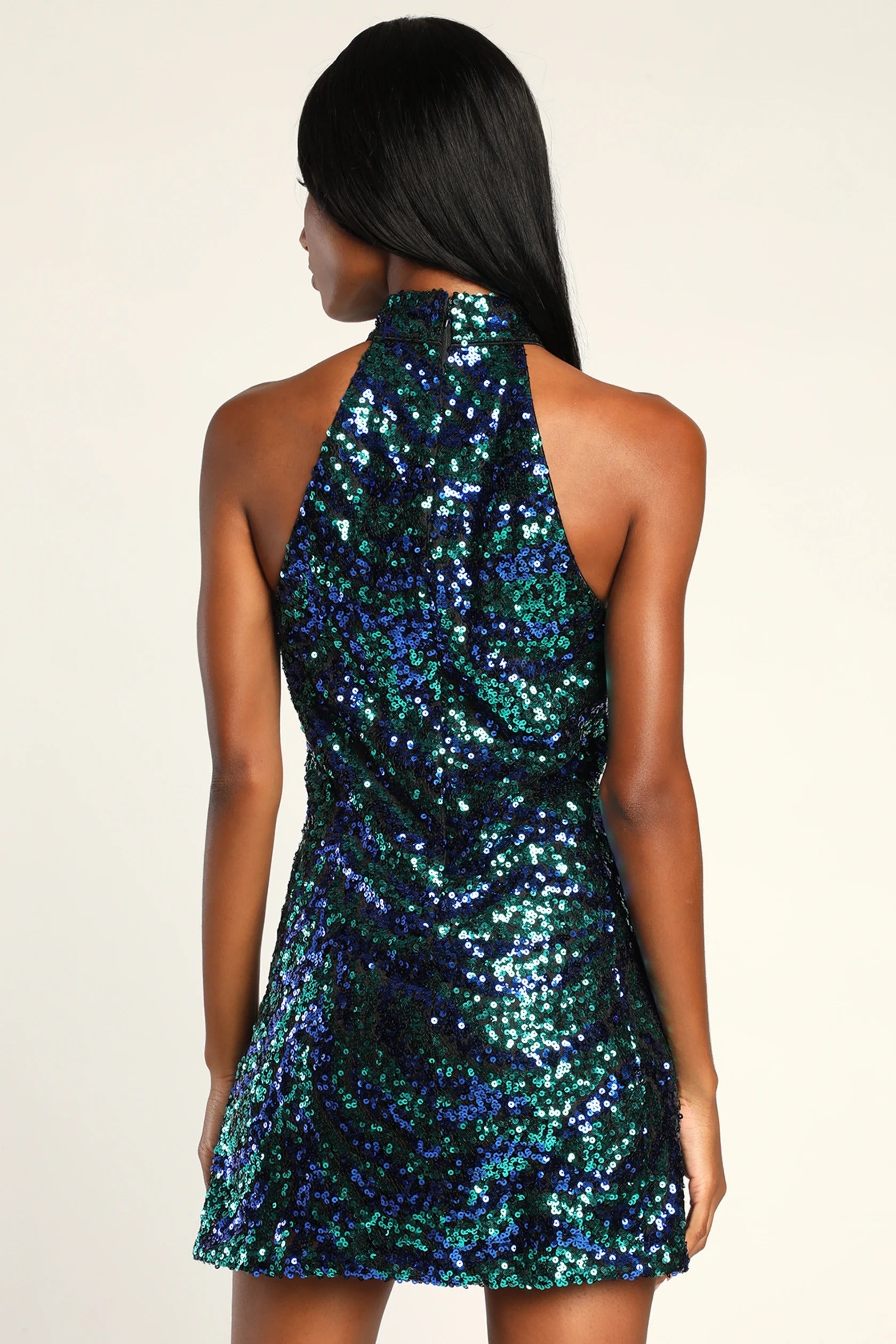 You're So Shine Blue and Teal Sequin Sleeveless Mini Dress