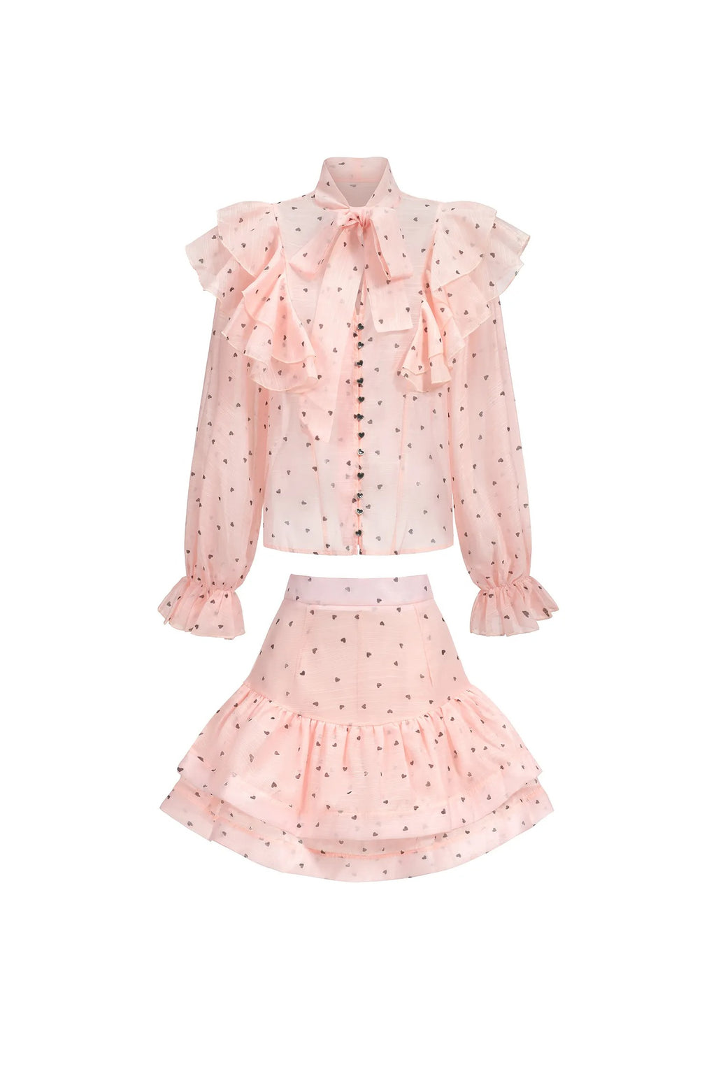 Ruffled Dot Printed Bowknot Top And Skirt Two-Piece Set