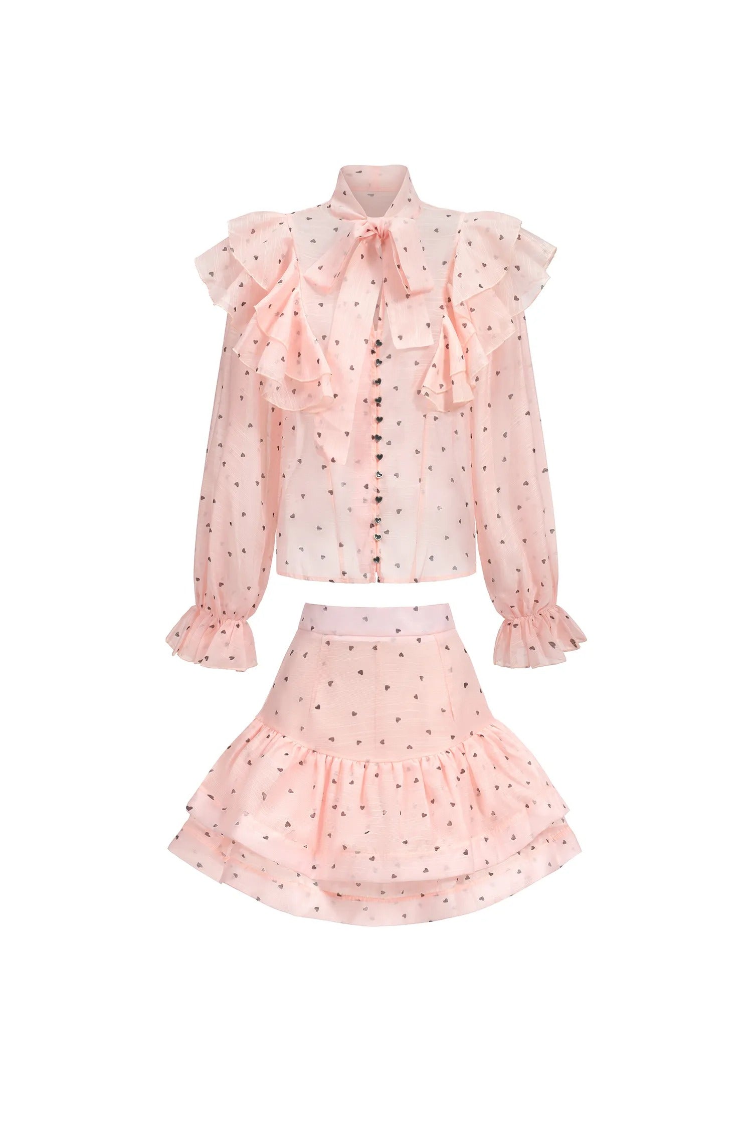 Ruffled Dot Printed Bowknot Top And Skirt Two-Piece Set