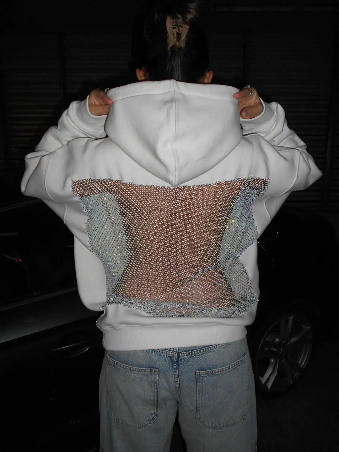 Luna Rhinestone Mesh Hoodie