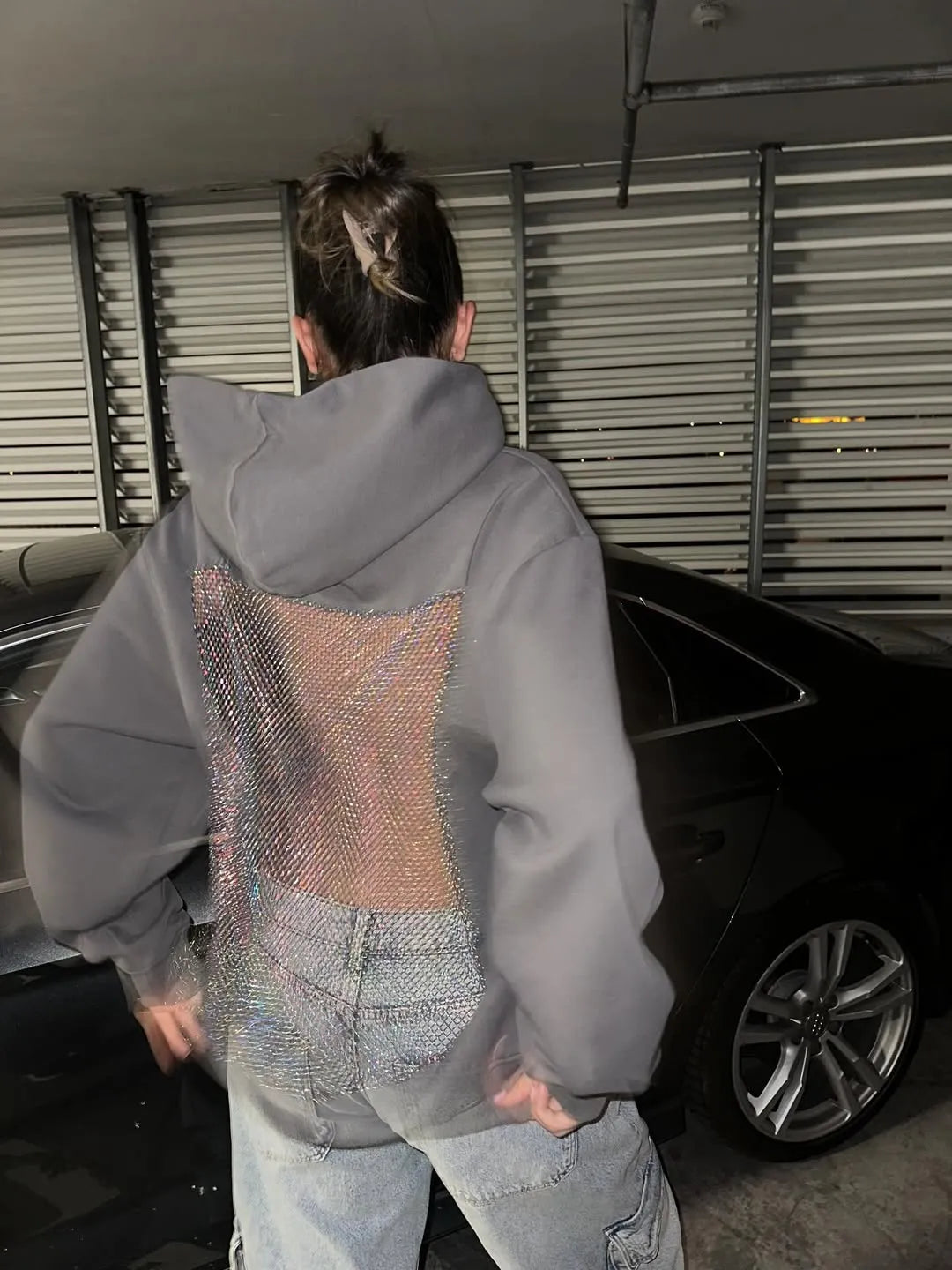 Luna Rhinestone Mesh Hoodie