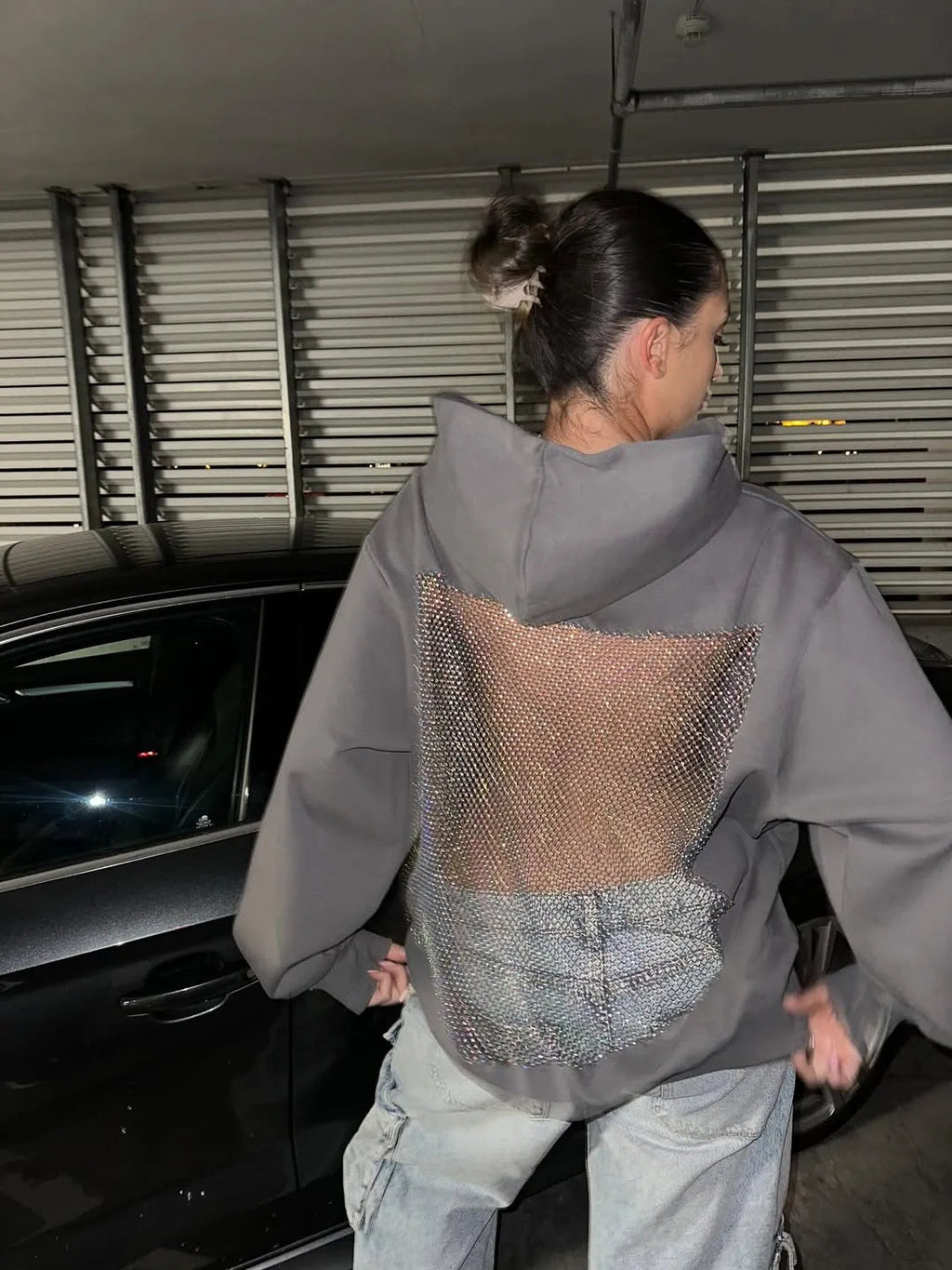 Luna Rhinestone Mesh Hoodie