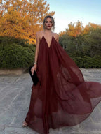 Elegant V-neck Chiffon Flowy Maxi Dress