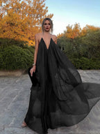 Elegant V-neck Chiffon Flowy Maxi Dress